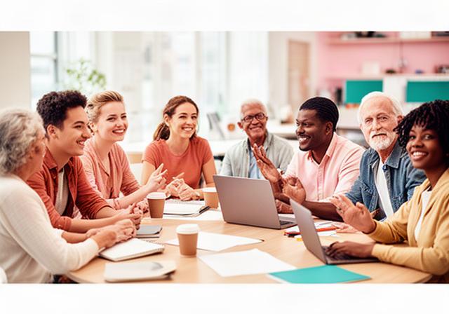 A diverse group of entrepreneurs sharing ideas around a table in a bright community workspace