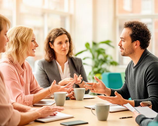 Local business owners talking around a table at a bright South Yorkshire networking session