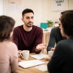 Alio Callegari facilitating a peer discussion in a shared local workspace